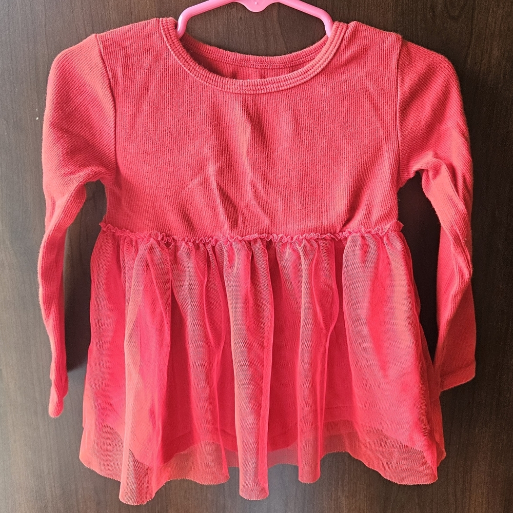 Red Long Sleeve Kids Top With Tulle Bottom